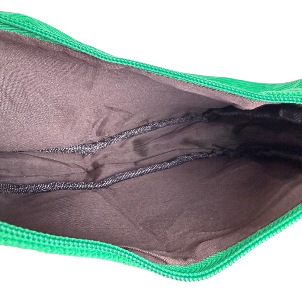 Corduroy Baguette Shoulder Bag Green Retro Zip Purse Y2K Indie Minimalist Boho - Picture 4 of 7